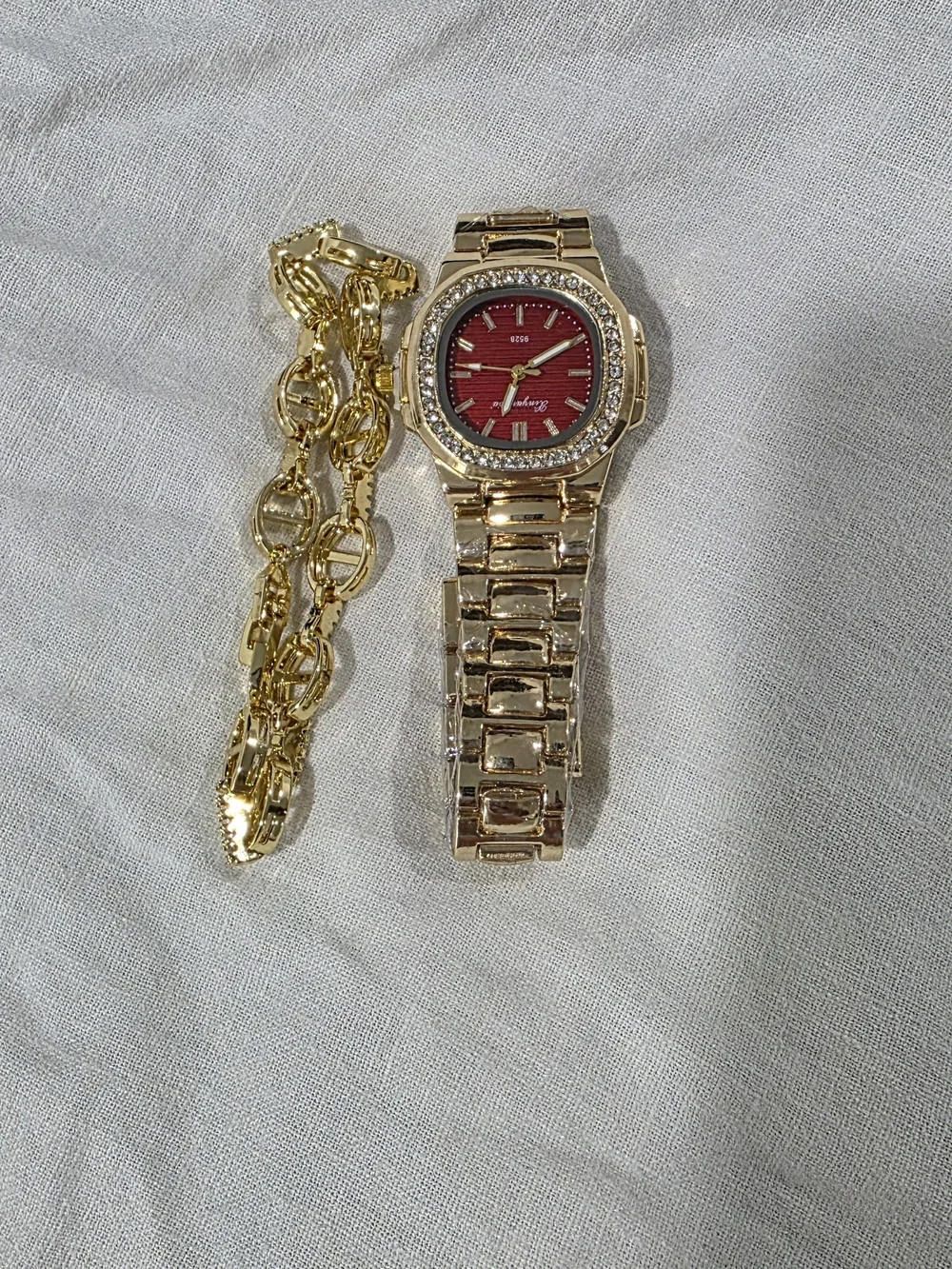 Gold-Tone Women's Watch with Red Dial